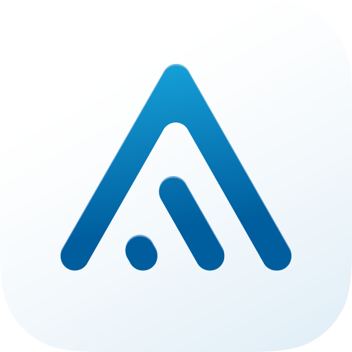 Blue letter A formed by thick strokes on a pale rounded square