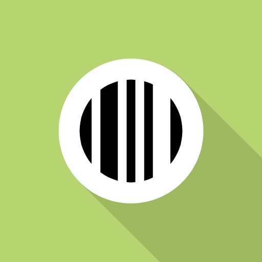 Black barcode inside a white circle on a light green square
