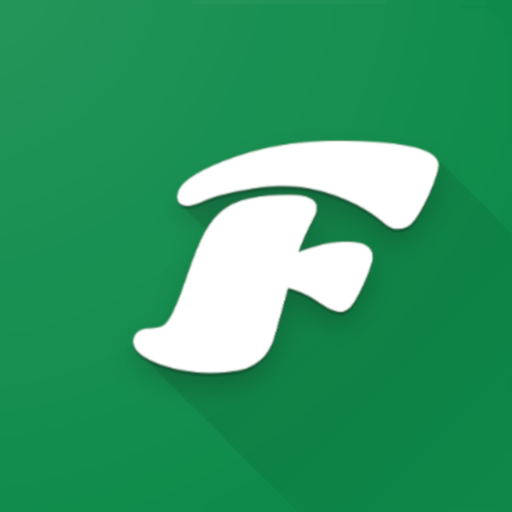 White stylized F on a green square
