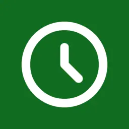 White clock face on a green square