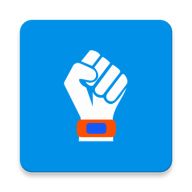 Blue Gadgetbridge icon with a raised fist wearing a watch