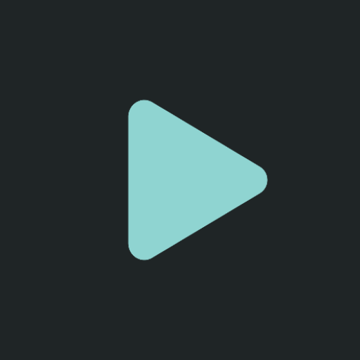 Pale blue play triangle on a dark rounded square
