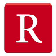White capital R centered on a red rounded square
